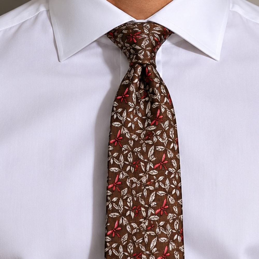 Salvatore Ferragamo Espresso Floral Silk Tie w/Tags
